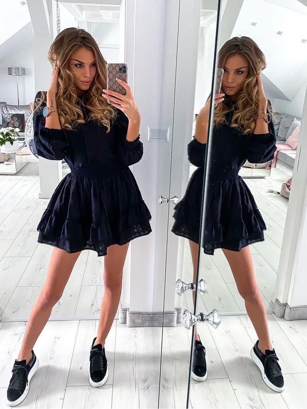 Black Ruffled Eyelet set - Classic Feminine Style